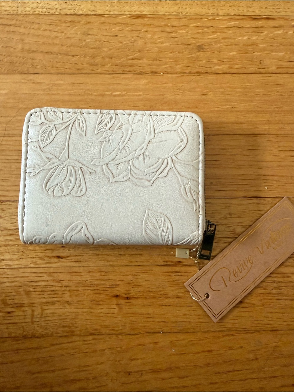 White Floral Embossed Zip Wallet